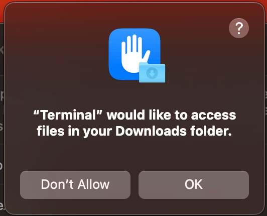Окно разрешения на доступ от TCC