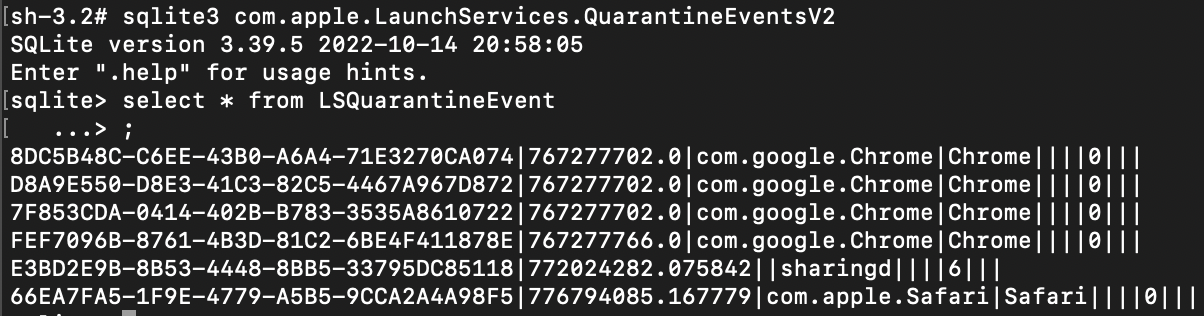 Данные в базе com.apple.LaunchServices.QuarantineEventsV2