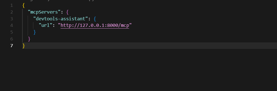 Настройки клиента Cursor, где указан локальный MCP-сервер