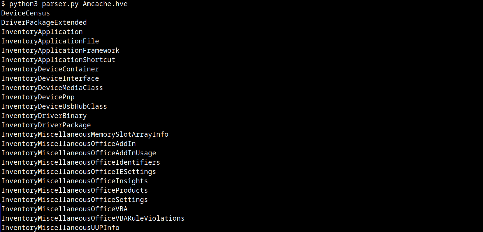 Разделы AmCache
