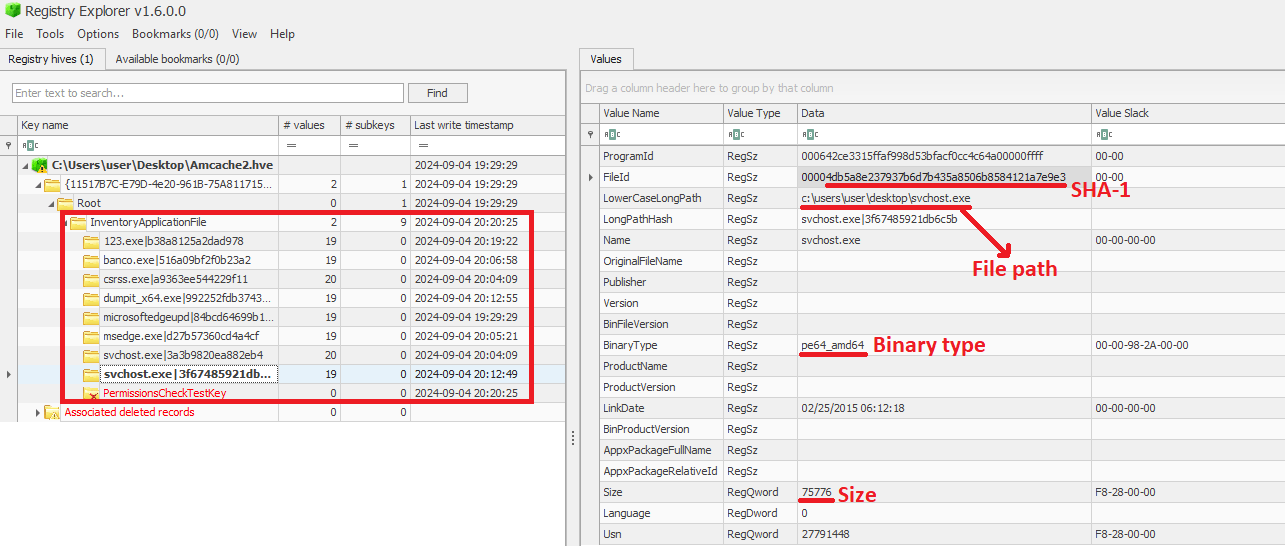 Просмотр InventoryApplicationFile через Registry Explorer