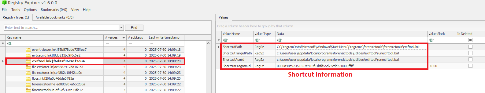 Раздел InventoryApplicationShortcut