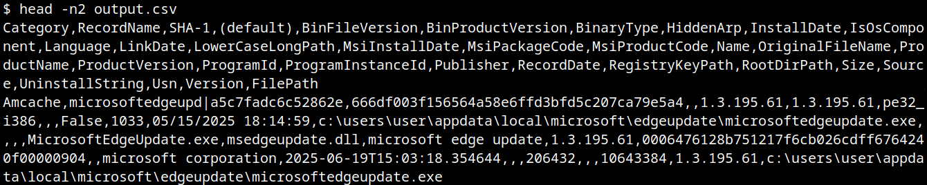 Содержимое CSV с результатами