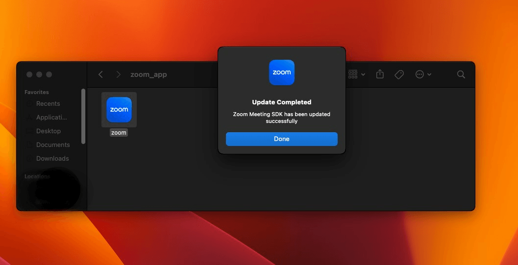 Окно ZoomClutch, отображаемое после успешной валидации пароля