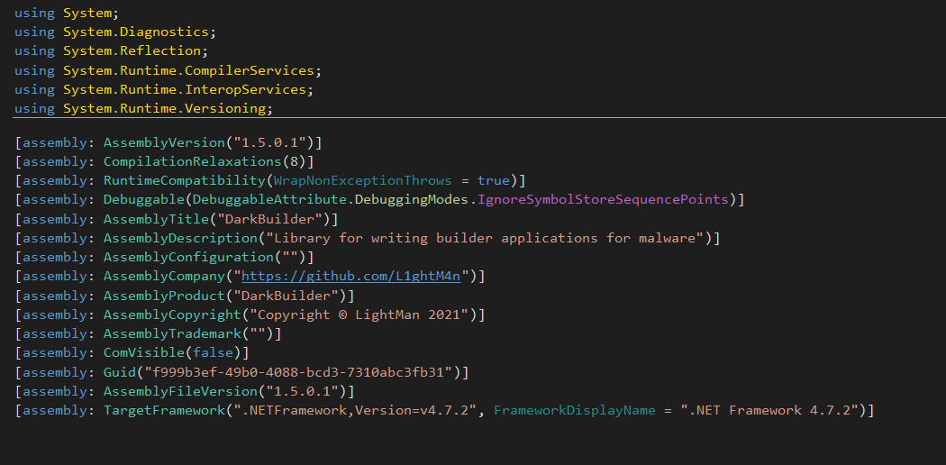 Фрагмент кода DarkBuilder с указанием автора
