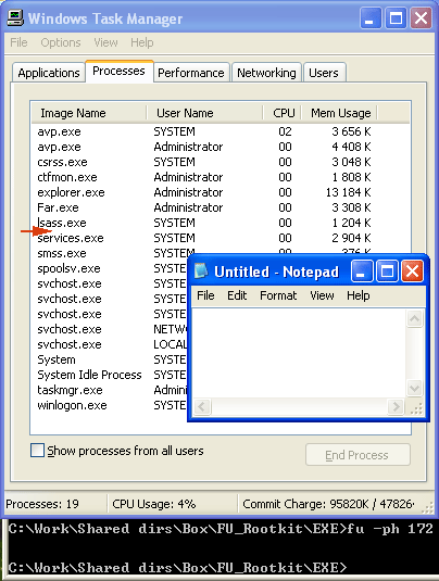 Abb.4 Liste der Prozesse nach dem
Rootkit-Start