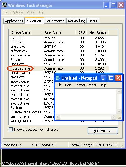 Abb.3 Liste der Prozesse vor dem
Rootkit-Start