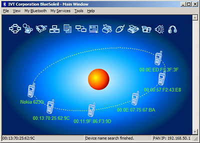 Fenster des Programms BlueSoleil im Scan-Modus.