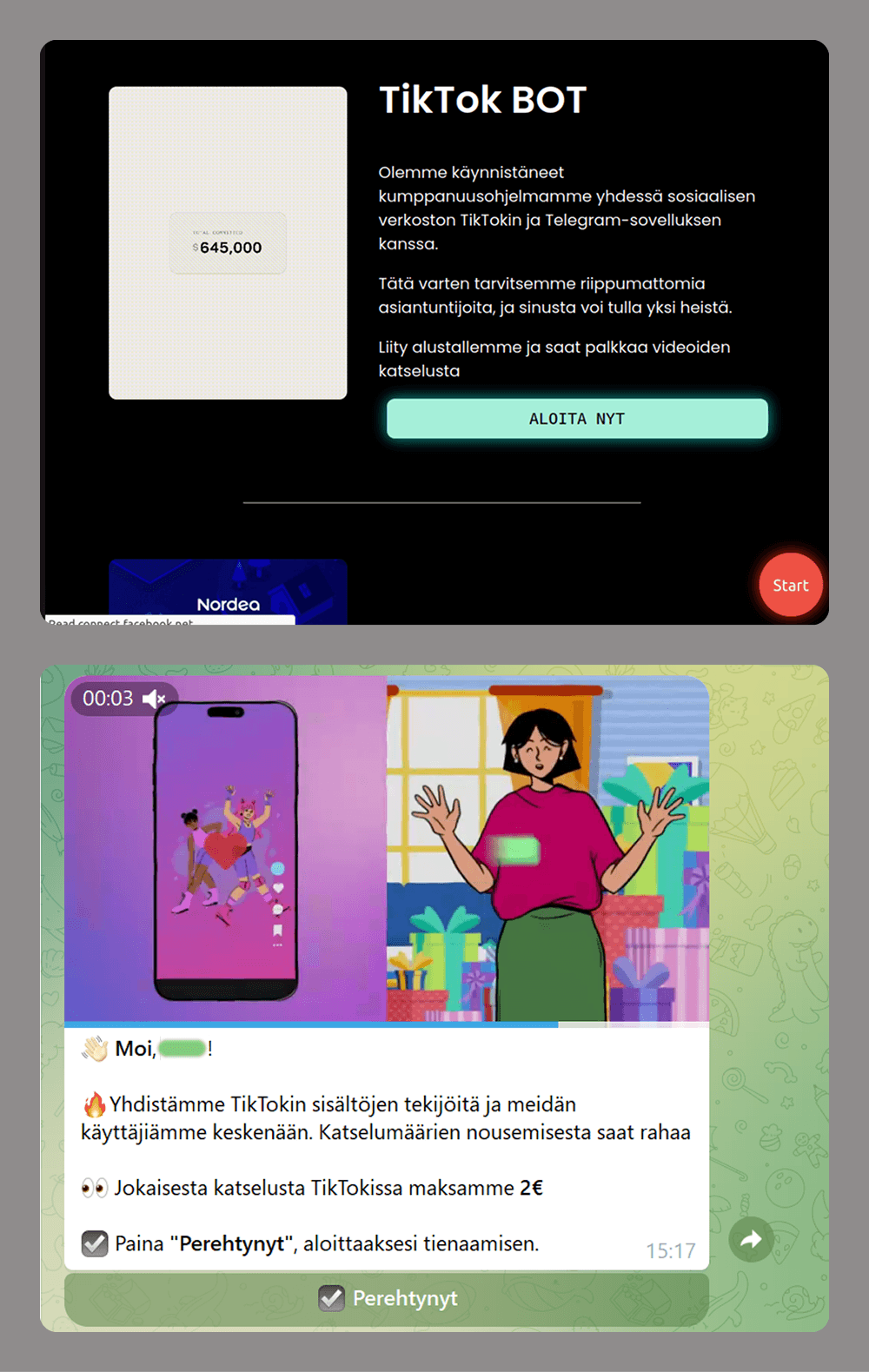Un sitio de phishing promete ganancias fáciles en un bot de Telegram