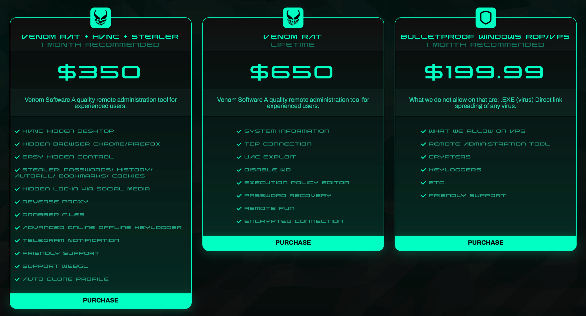 Paquetes de VenomRAT en la darknet