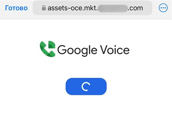 Página de destino del enlace incluido en un mensaje de phishing