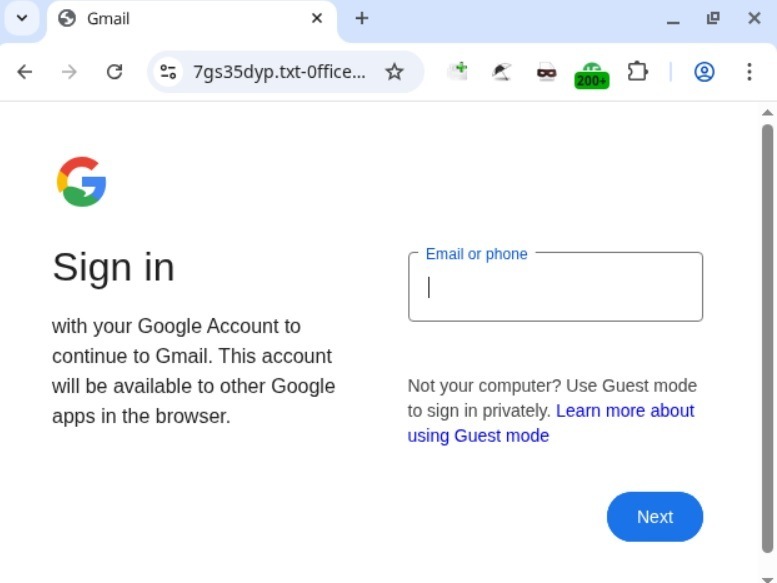 Formulario de autenticación mostrado por el phishing