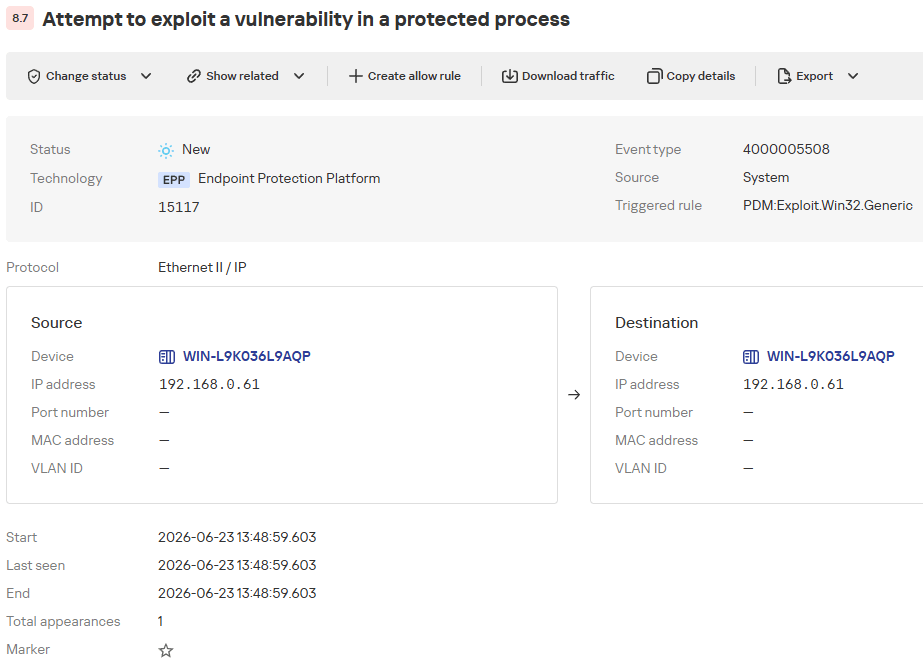 Detección de un intento de explotación de la vulnerabilidad: información general