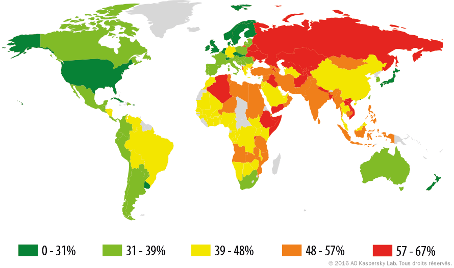 Répartition géographique des menaces pour appareils mobiles