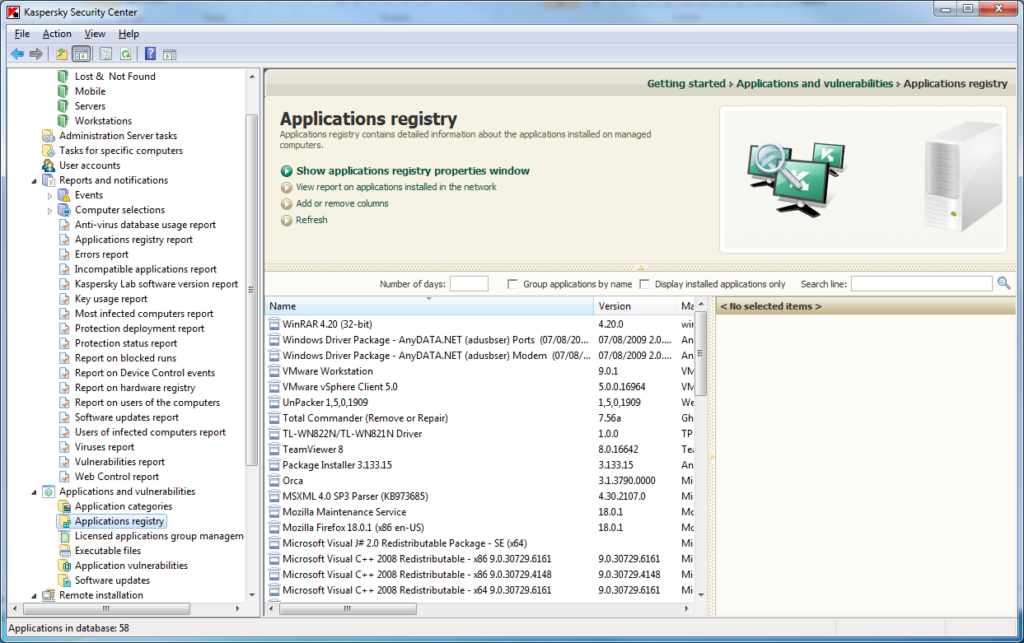 Kaspersky security center отчеты