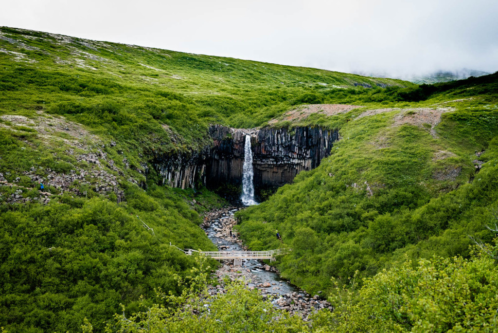 Svartifoss waterfall is surrounded by dark lava columns also known as Bénard cells