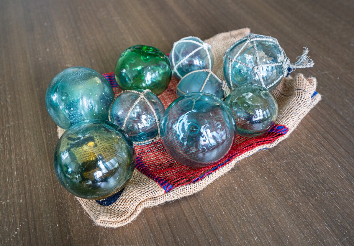 Glass fishing floats from the Hokkaido Island of Northern Japan.